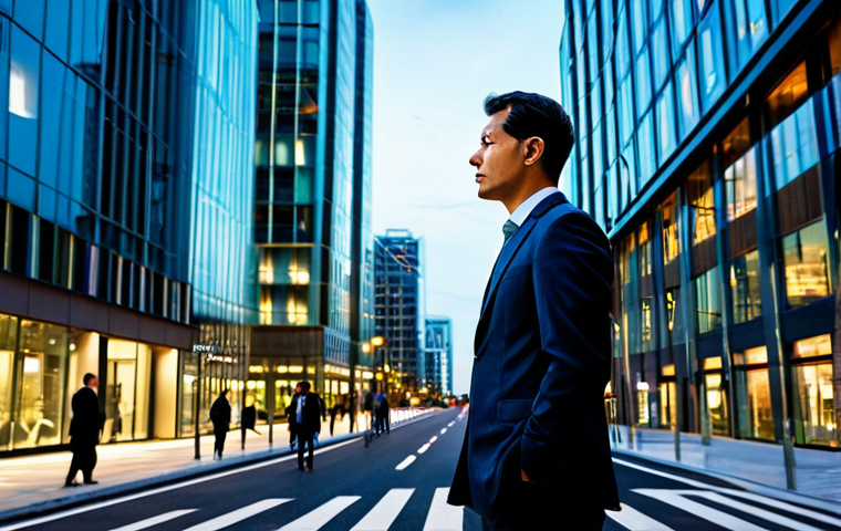 A thoughtful professional, fully clothed in a modest business suit, stands on a modern smart city street at dusk. Abstract, ethereal digital data streams subtly overlay the scene, reflecting off glass buildings and smart infrastructure, hinting at pervasive connectivity. The individual is observing the integrated technology with a pensive expression, conveying a sense of intelligent progress balanced with ethical consideration. Professional dress, safe for work, appropriate content, fully clothed, family-friendly. Perfect anatomy, correct proportions, natural pose, well-formed hands, proper finger count, natural body proportions. High-resolution, professional photography, realistic, crisp focus, intricate details.