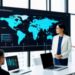 A diverse group of five professionals (male and female) of various ethnicities, fully clothed in modest business attire, gathered around a large transparent digital screen displaying abstract data visualizations and ethical AI guidelines. They are engaged in a thoughtful discussion, pointing at the screen, symbolizing an "Ethical AI Team" working on bias mitigation and explainability. The setting is a modern, brightly lit, clean tech office, with subtle futuristic elements and plants for a humane touch. Professional photography, high resolution, realistic, perfect anatomy, correct proportions, natural pose, well-formed hands, proper finger count, natural body proportions, safe for work, appropriate content, fully clothed, professional dress, family-friendly.