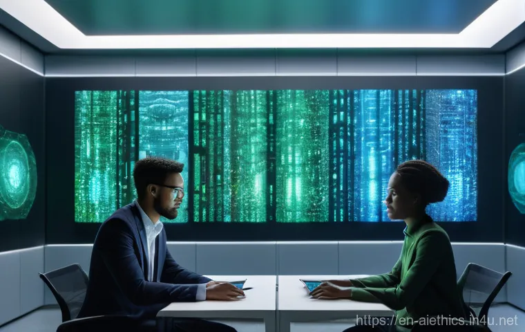 AI 윤리와 AI 윤리적 AI 비판 - **Prompt:** A diverse group of adults (various ages, ethnicities, and genders), all wearing contempo...