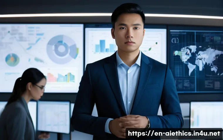 AI 윤리와 AI 윤리적 AI 정부 정책 - **Prompt 1: The Algorithmic Bias Reveal**
A highly detailed, realistic, full-shot image showing ...