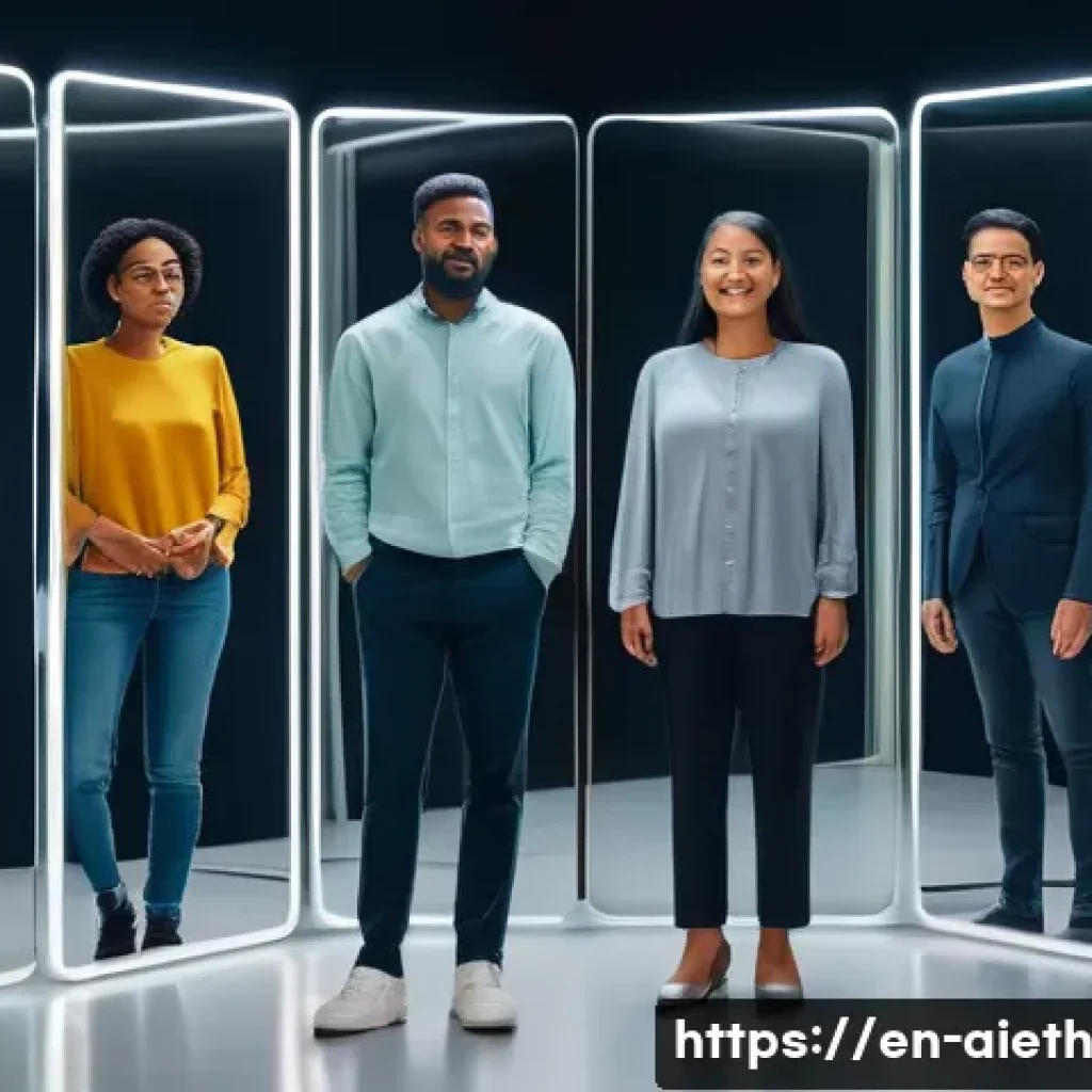 AI 윤리와 AI 윤리적 AI 연구소 - **Algorithmic Fairness: The Digital Mirror of Equity**
    A vibrant, high-resolution digital painti...