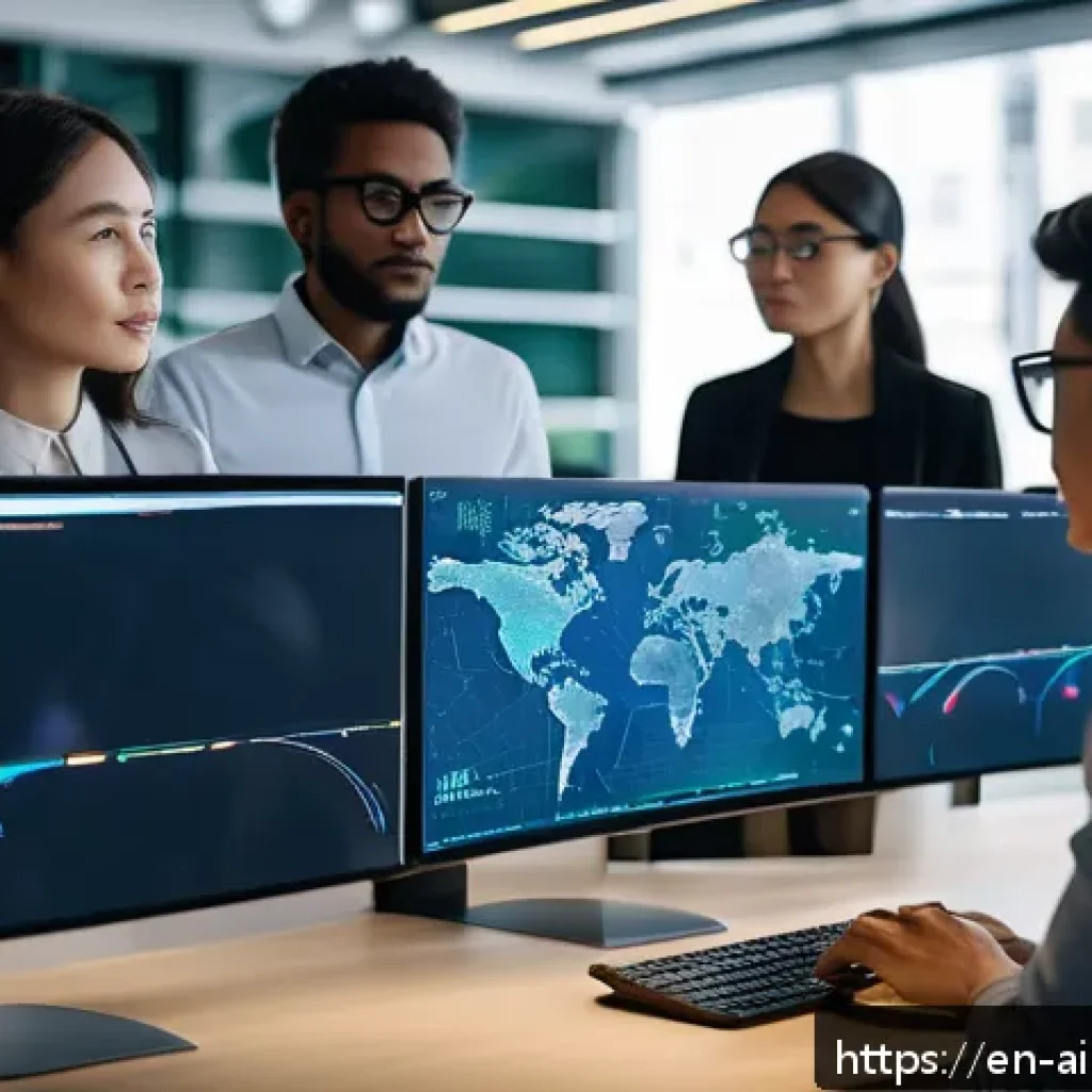 AI 윤리와 AI 윤리 전문가 - A modern, high-tech office environment showing a diverse team of AI ethicists and engineers collabor...